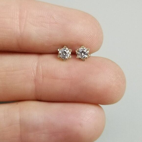 Vintage Sterling Silver Rhinestone Stud Earrings, Small Second Hole, Estate - Picture 7 of 7